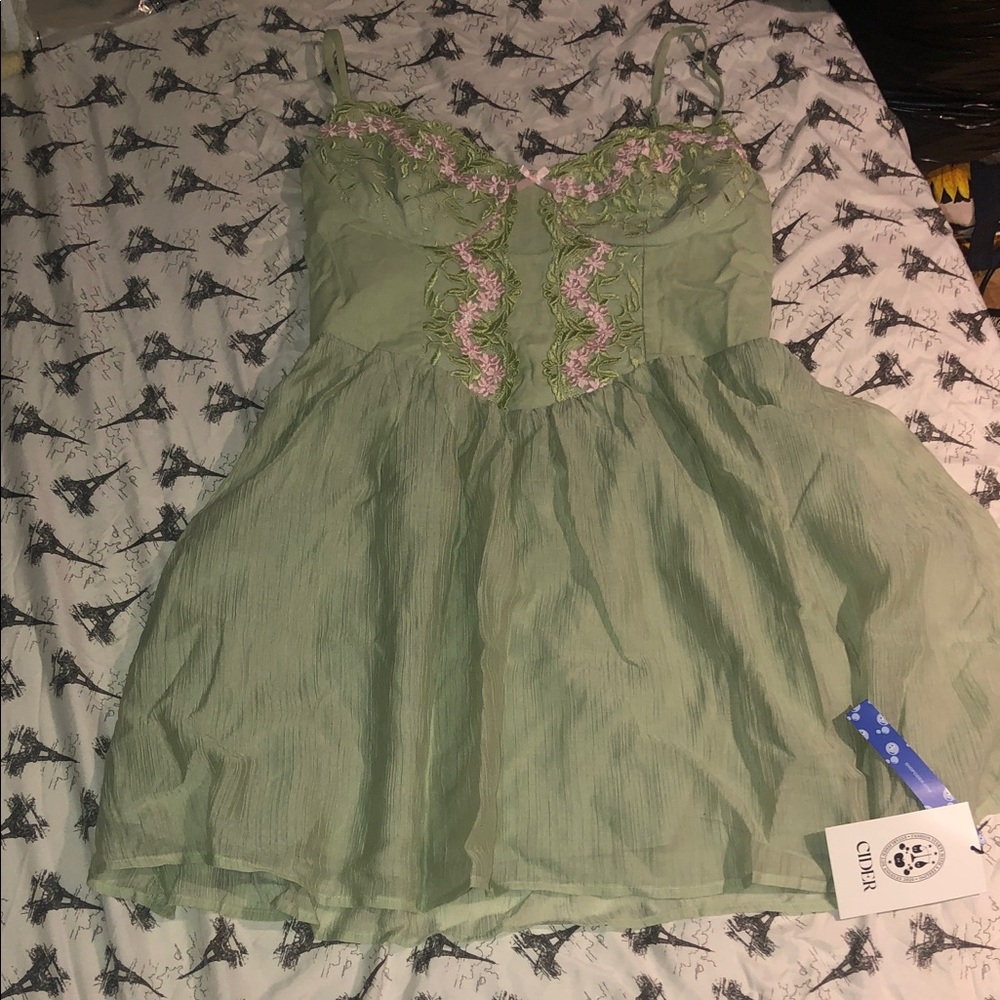 Cider Dress in Green with Pink Details